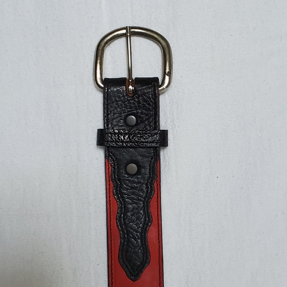 Western Red Leather Belt w/Handmade Details 30" - Picture 5 of 8